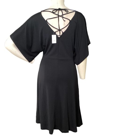 NWT Gap LBD Black Stretch Dress Womens Sz XS Flutter Sleeve Fit & Flare #222B - Picture 3 of 9